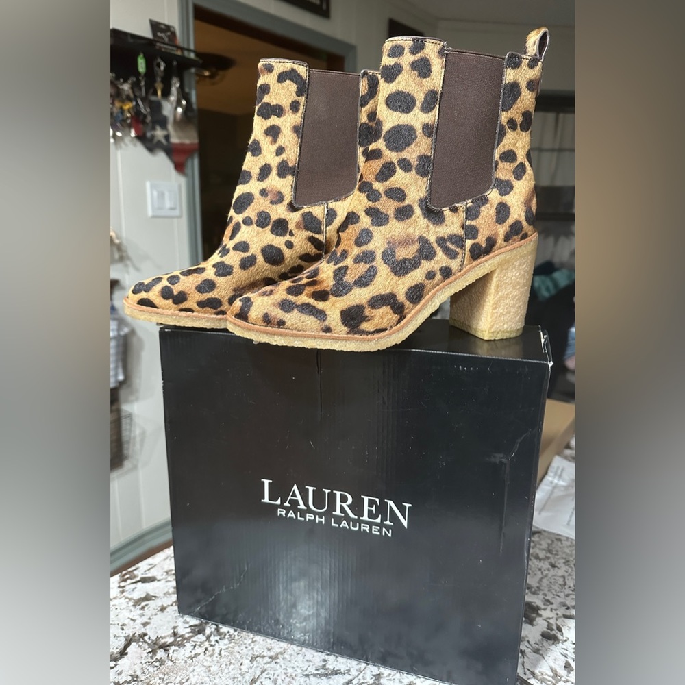 Lauren Ralph Lauren
Marianna Leopard Print Calfhair Booties 
Size 8.5 women’s
